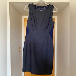 Elie Tahari colorblock dress. Length: above the knee. Grey front, Blue back.